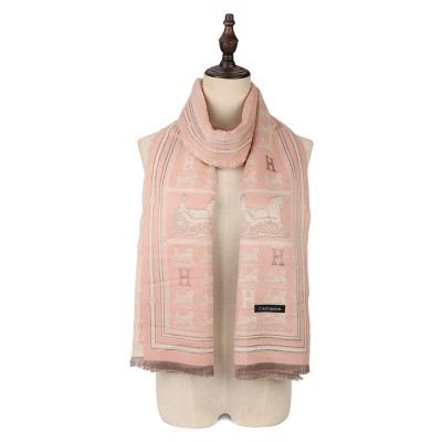 SF1504-PINK Cashmere Scarf With Horse-Drawn Carriage Pattern