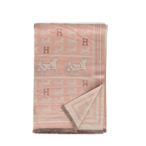 SF1504-PINK Cashmere Scarf With Horse-Drawn Carriage Pattern