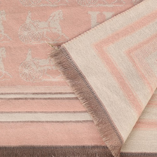 SF1504-PINK Cashmere Scarf With Horse-Drawn Carriage Pattern