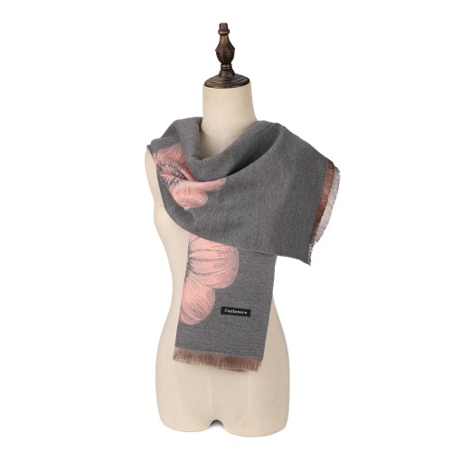 SF1505-GREY Large Floral Design Cashmere Scarf