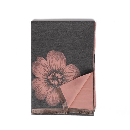SF1505-GREY Large Floral Design Cashmere Scarf