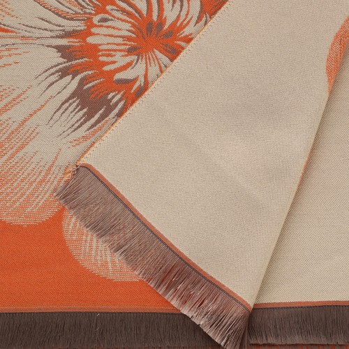 SF1505-ORANGE Large Floral Design Cashmere Scarf