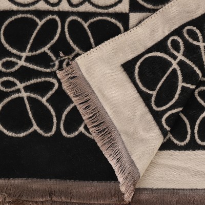 SF1507-BLACK Cashmere Scarf With Symmetrical Threads Blended With Blocks