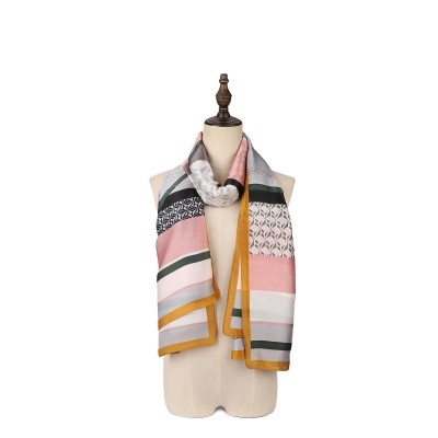 SF1526-PINK Scarf With Patterns of Lines and Frames