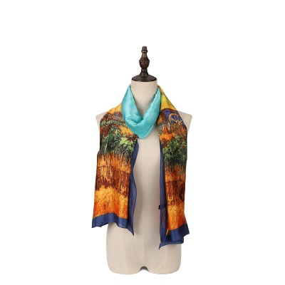 SF1529-BLUE Trees and Fences Pattern Scarf