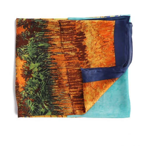 SF1529-BLUE Trees and Fences Pattern Scarf
