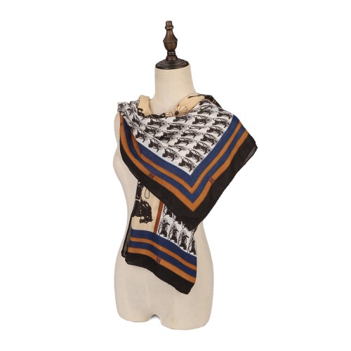 SF1564-BLUE Horse-drawn Carriage Pattern Scarf