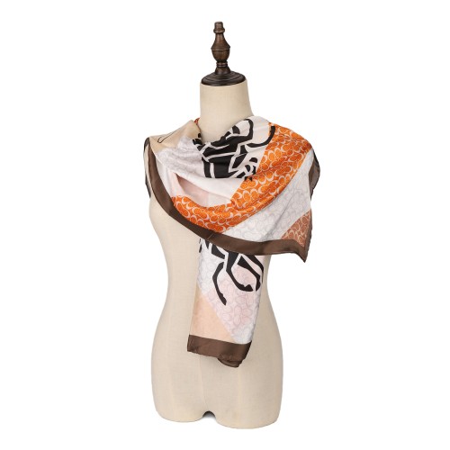 SF1574-ORANGE Horse-Drawn Print Scarf