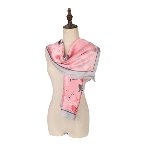 SF1575-PINK Ginkgo Biloba Leaf Print Scarf