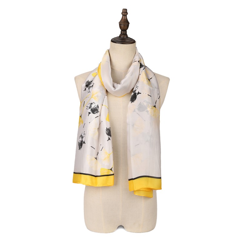SF1575-YELLOW Ginkgo Biloba Leaf Print Scarf