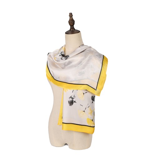SF1575-YELLOW Ginkgo Biloba Leaf Print Scarf