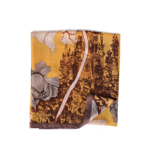SF1578-YELLOW Flowers and Town Pattern Scarf