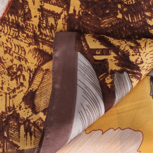 SF1578-YELLOW Flowers and Town Pattern Scarf