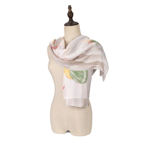 SF1580-YELLOW Koi and Lotus Leaves Pattern Scarf