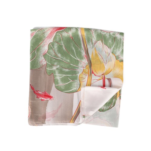 SF1580-YELLOW Koi and Lotus Leaves Pattern Scarf