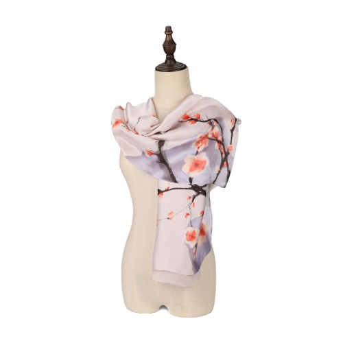 SF1584-GREY Plum Blossom Print Scarf