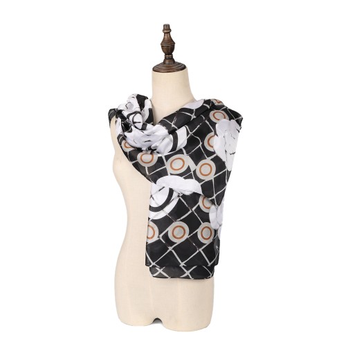SF1588-BLACK Circles and Squares Print Scarf
