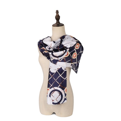 SF1588-BLUE Circles and Squares Print Scarf