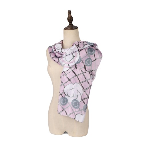 SF1588-PURPLE Circles and Squares Print Scarf