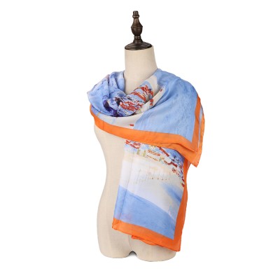 SF1603-BLUE Snow Country Landscape Scarf