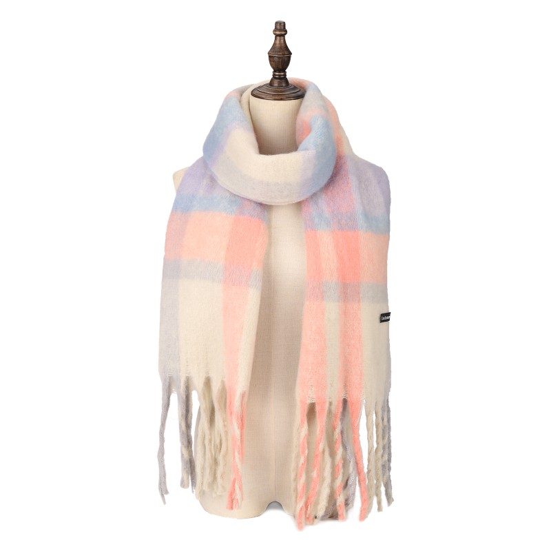 SF1607-BLUE Warm Cashmere Scarf with Simple Stripes