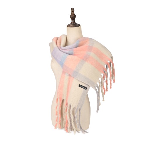 SF1607-BLUE Warm Cashmere Scarf with Simple Stripes