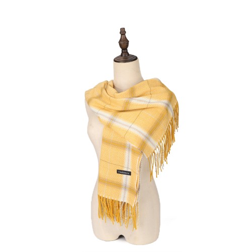 SF1615-YELLOW Fresh Striped Light Color Warm Cashmere Scarf
