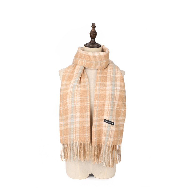 SF1616-KHAKI Fresh Striped Light Color Warm Cashmere Scarf