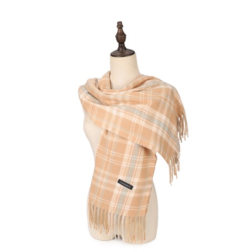SF1616-KHAKI Fresh Striped Light Color Warm Cashmere Scarf