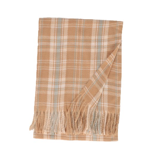 SF1616-KHAKI Fresh Striped Light Color Warm Cashmere Scarf