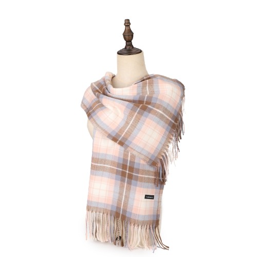 SF1617-PINK Striped Warm Cashmere Scarf
