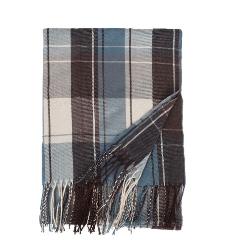 SF1618-BLUE Contrasting Striped Plaid Warm Cashmere Scarf