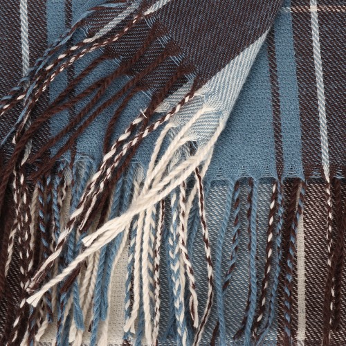SF1618-BLUE Contrasting Striped Plaid Warm Cashmere Scarf