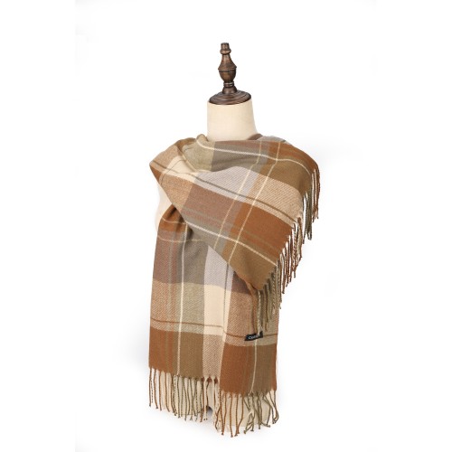 SF1618-KHAKI Contrasting Striped Plaid Warm Cashmere Scarf