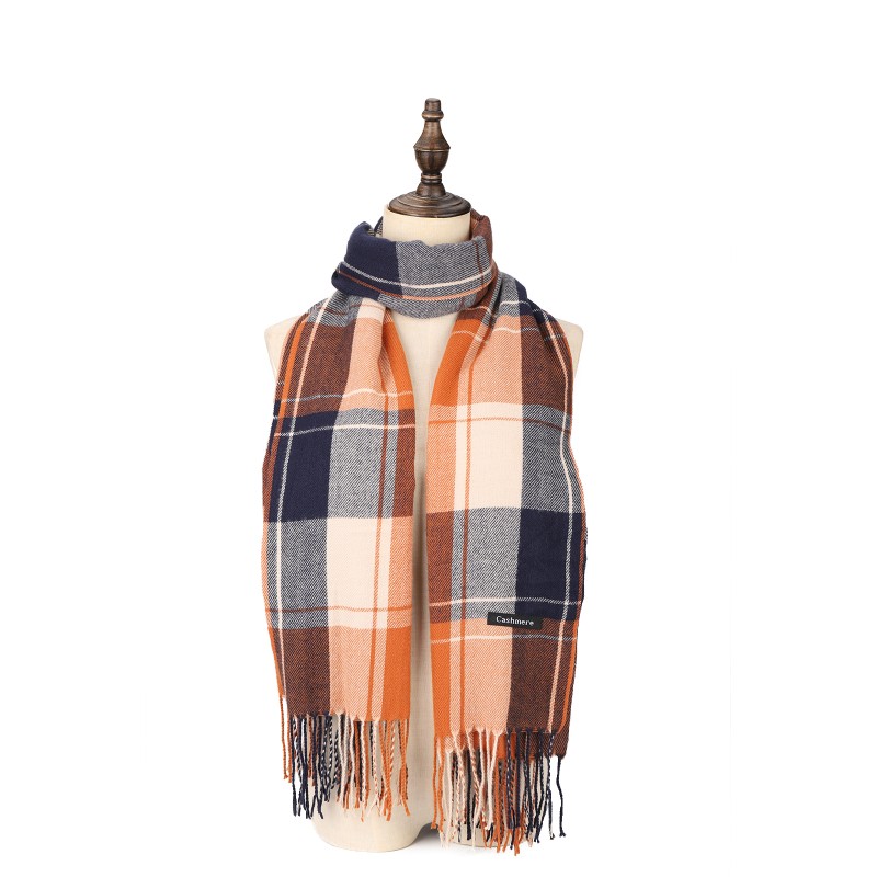 SF1618-ORANGE Contrasting Striped Plaid Warm Cashmere Scarf
