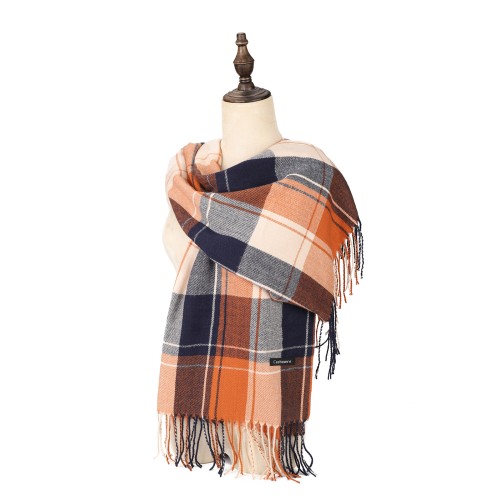 SF1618-ORANGE Contrasting Striped Plaid Warm Cashmere Scarf