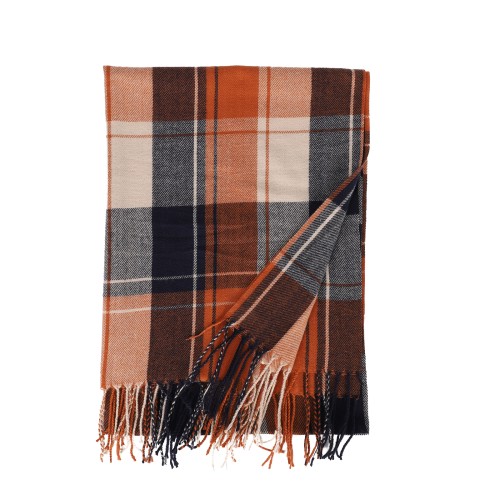 SF1618-ORANGE Contrasting Striped Plaid Warm Cashmere Scarf