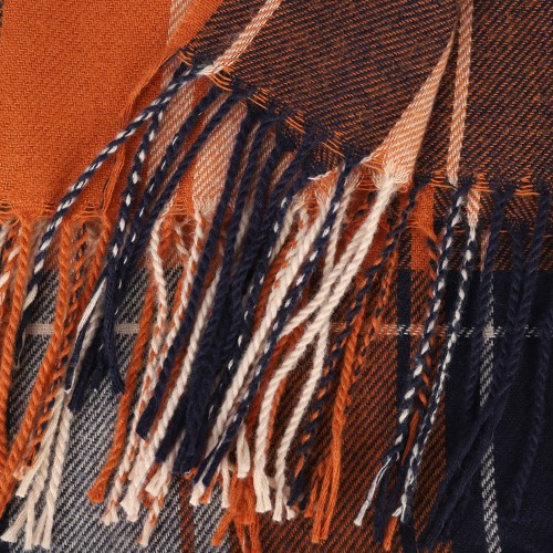 SF1618-ORANGE Contrasting Striped Plaid Warm Cashmere Scarf