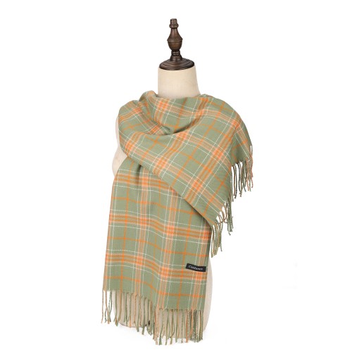 SF1619-GREEN Plaid Striped Warm Cashmere Scarf