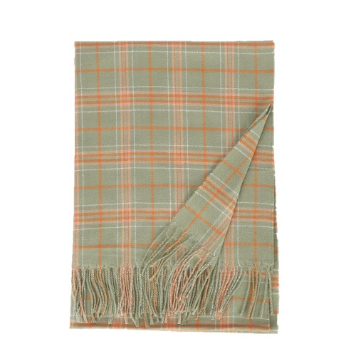 SF1619-GREEN Plaid Striped Warm Cashmere Scarf