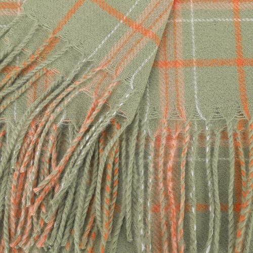 SF1619-GREEN Plaid Striped Warm Cashmere Scarf