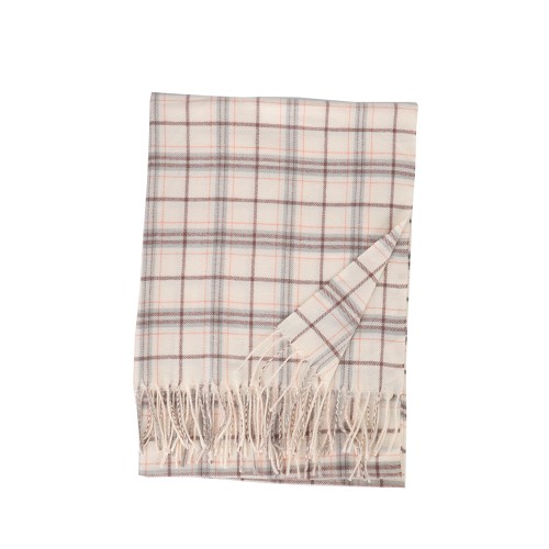 SF1619-WHITE Plaid Striped Warm Cashmere Scarf