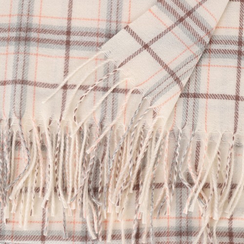 SF1619-WHITE Plaid Striped Warm Cashmere Scarf