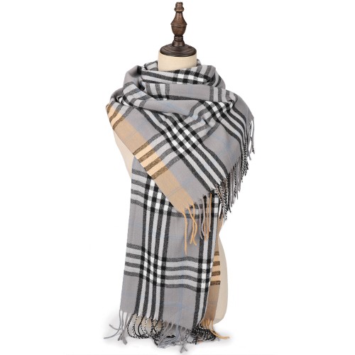 SF1620-BLUE Striped Warm Cashmere Scarf