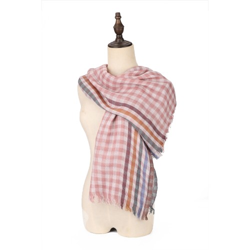 SF1625-PINK Chequered Printed Scarf
