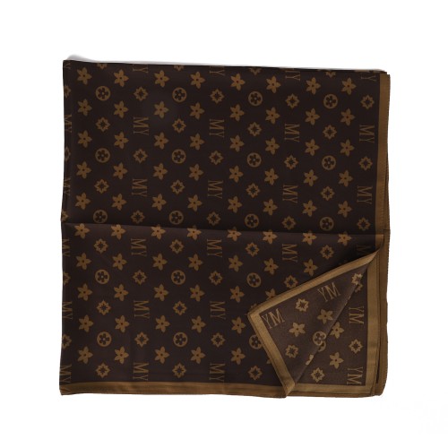 SF1644-BRWON Dense Luxury Logo 90X90 Square Scarf