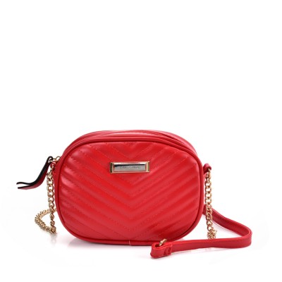 SY2172 RED - Chain Handbag With V-shaped Line Design