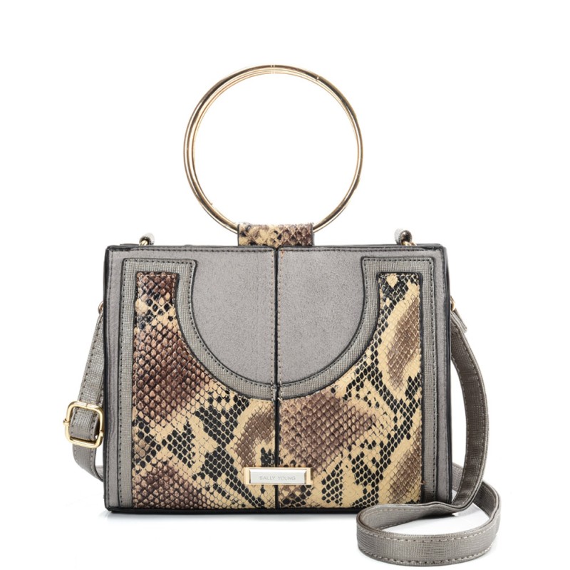 SY2175 APRICOT - Generous Snakeskin Bag With Ring Handle
