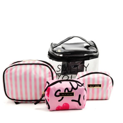 SY2186 PINK - Transparent Large Medium And Small Four Pieces Set Bags