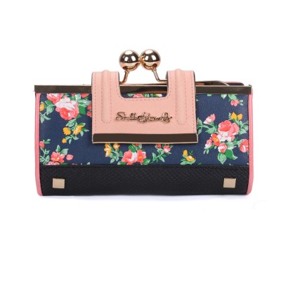 SY5025-1 Blue - Floral Pattern Women Fashion Buckle Wallet